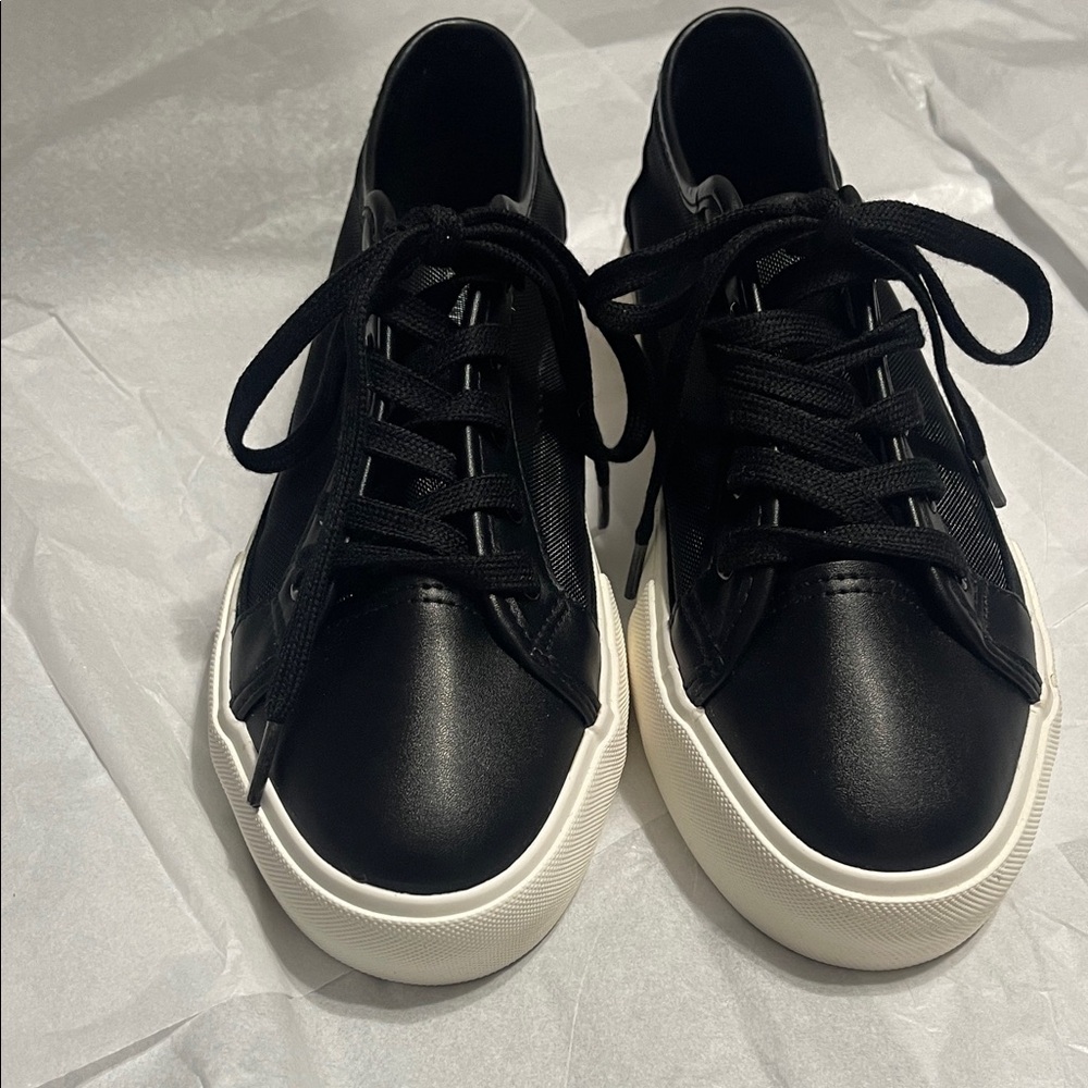 JustFab Black Low-Top Sneakers with White Platform